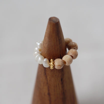 ｜2way｜Natural wood x freshwater pearl ear cuff