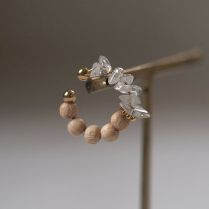 ｜2way｜Natural wood x natural stone Sazare crystal ear cuff