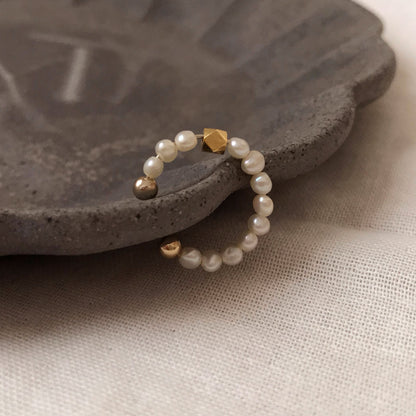 Freshwater pearl and cut bead ear cuff | June birthstone