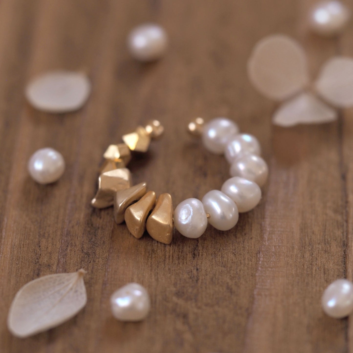 ｜3way｜Freshwater pearl x gold ring cuff