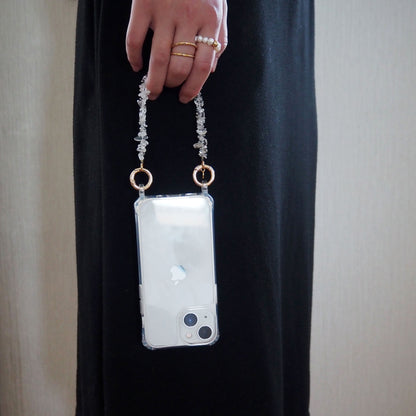 3way | Natural stone crystal x pearl smartphone shoulder | Compatible with all models | 1/2 rows