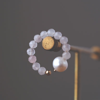 | 2way | Rose quartz x freshwater pearl ring cuff | Ear cuff/ring | October and June birthstones