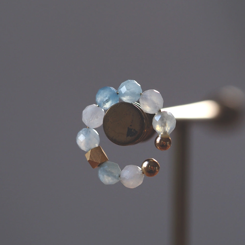 Natural stone aquamarine ear cuff | Round cut 4mm | Quality AA+ | March birthstone