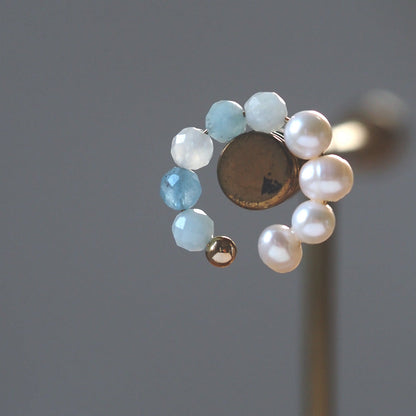 | 2way | Aquamarine x freshwater pearl ear cuff | Copy of March and June birthstones