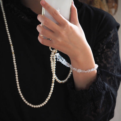 3way | Natural stone crystal x pearl smartphone shoulder | Compatible with all models | 1/2 rows