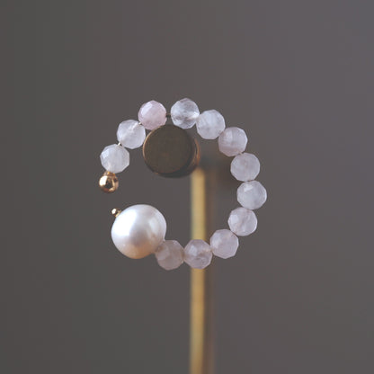 | 2way | Rose quartz x freshwater pearl ring cuff | Ear cuff/ring | October and June birthstones