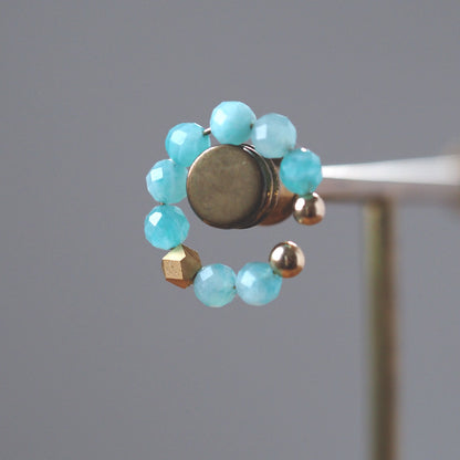 Natural stone Amazonite silica ear cuff | Round cut 4mm | Quality AA++