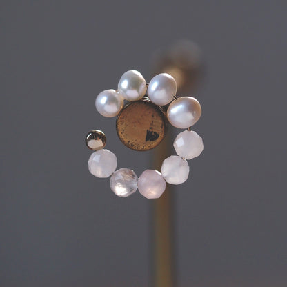 | 2way | Rose quartz x freshwater pearl ear cuff | October and June birthstones