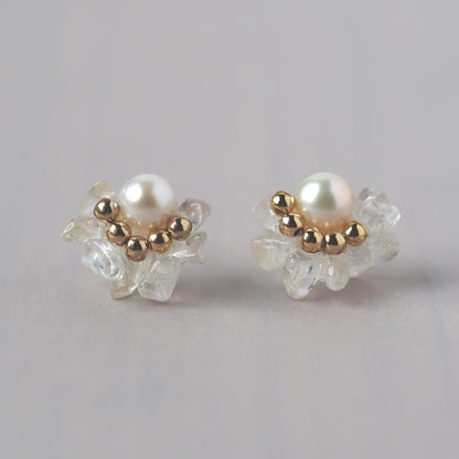 Flare｜Freshwater pearl x natural stone Sazare crystal &lt;&lt;Earrings/Earrings&gt;&gt;