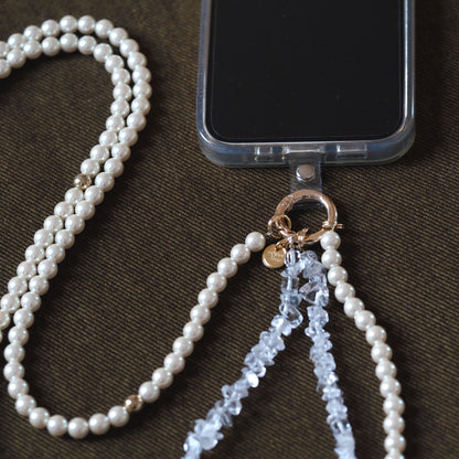 3way | Natural stone crystal x pearl smartphone shoulder | Compatible with all models | 1/2 rows