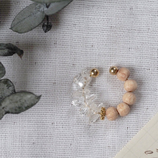 ｜2way｜Natural wood x natural stone Sazare crystal ear cuff